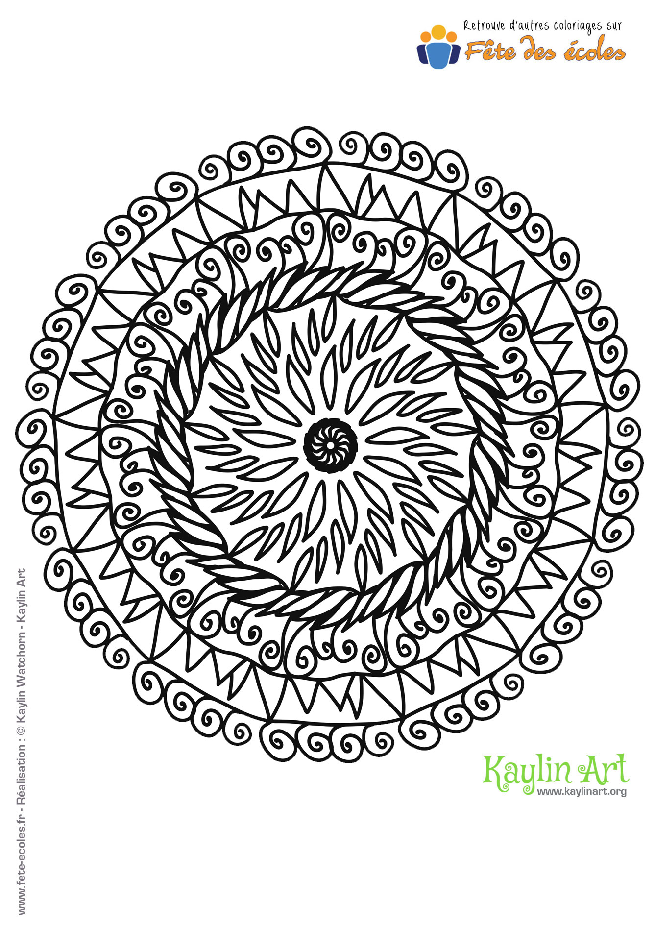 Coloriage Mandala de l'illustratrice Kaylin Art, Kaylin Watchorn