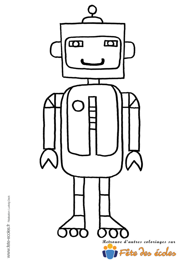 Un robot à roulettes en coloriage sur Fête des Écoles