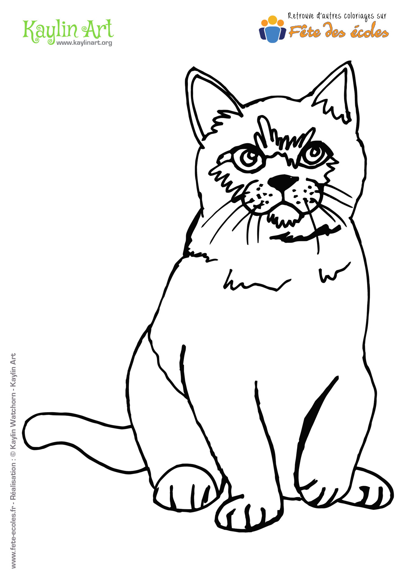 Coloriage chat assis
