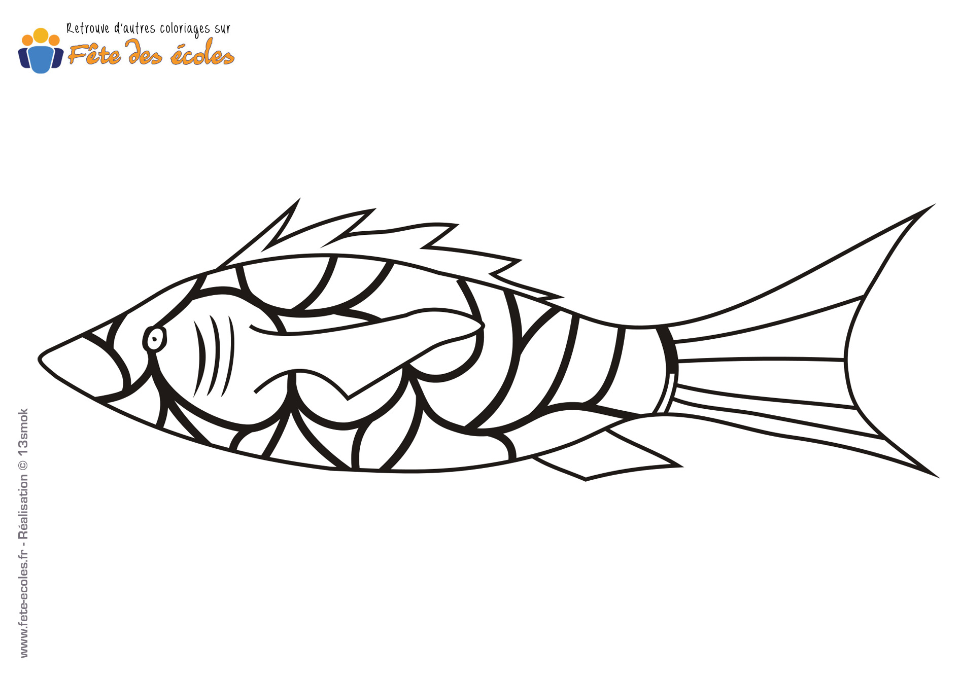 Coloriage d'un poisson avec plein d'écailles dessiné par l'illustrateur 13smok