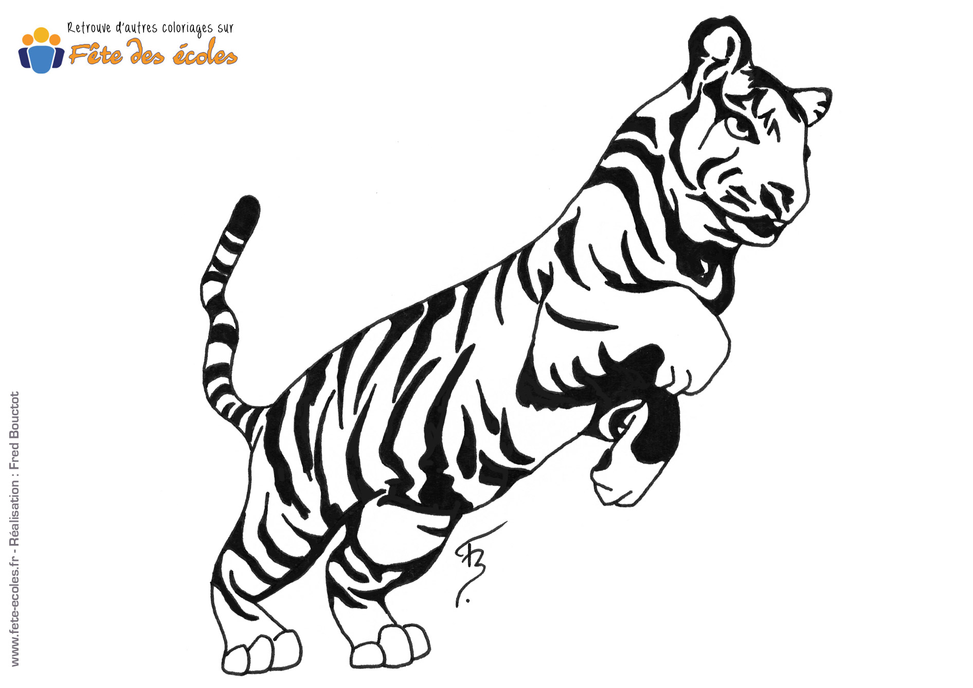Coloriage d'un tigre de cirque qui saute