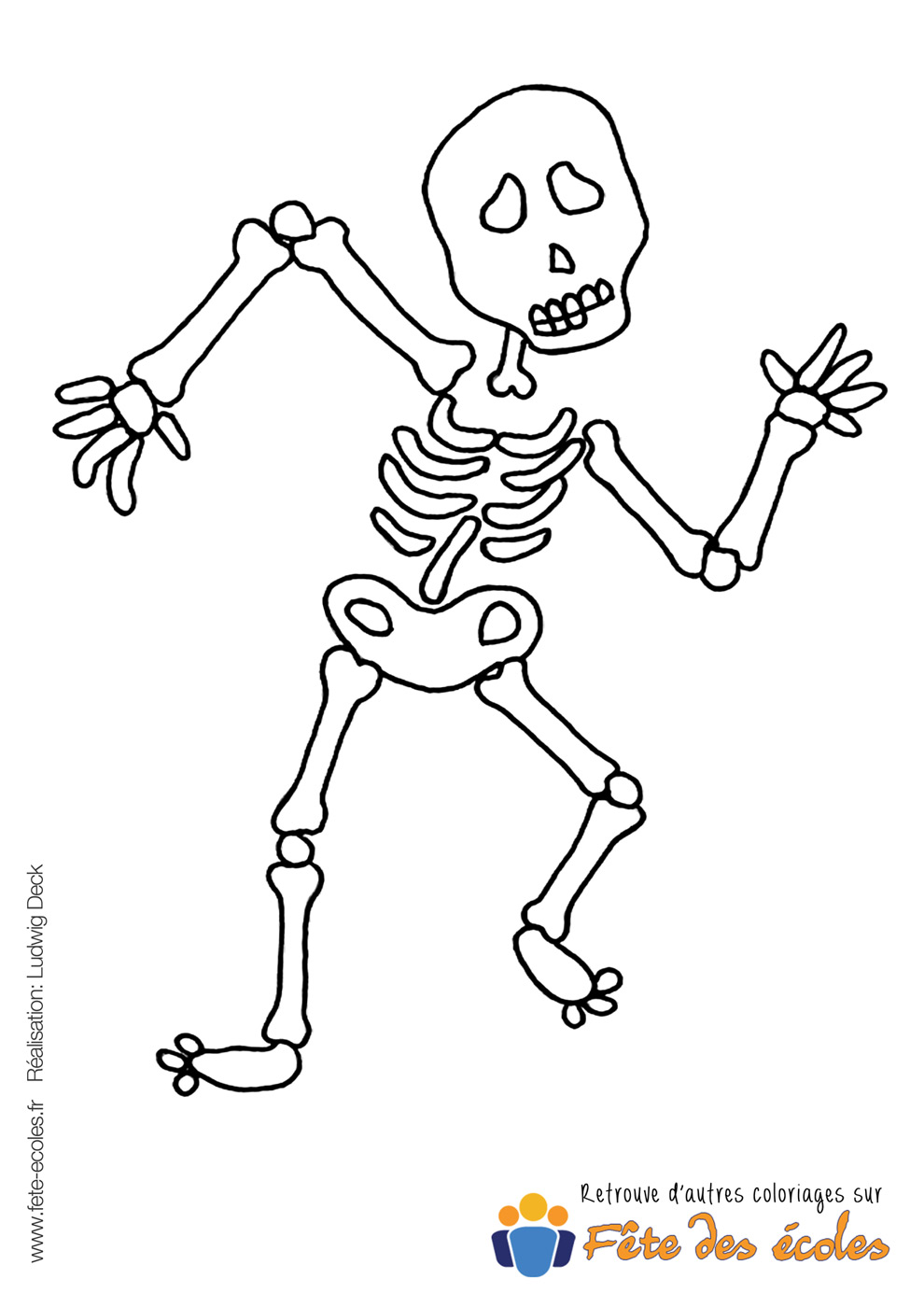 Un squelette en coloriage d'Halloween sur Fête des Écoles