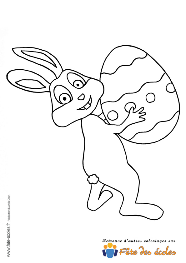 Le lapin de Pâques avec un oeuf en coloriage sur Fête des Écoles