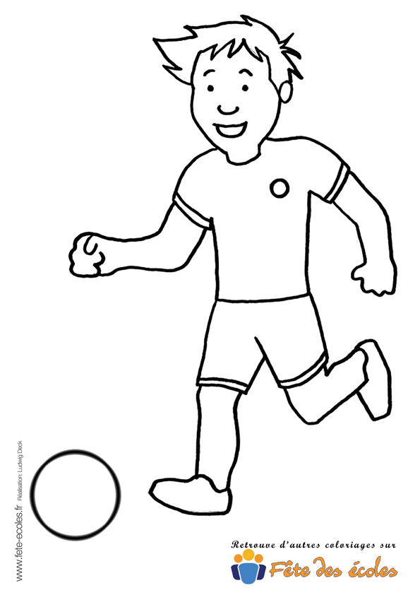 Coloriage enfant qui joue au foot (Coloriage Foot)