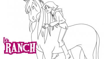 Coloriage Le Ranch : Léna et sont cheval Mistral
